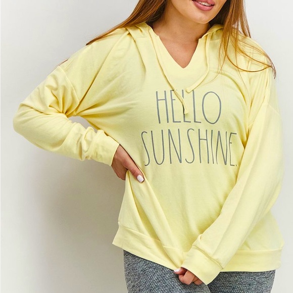 RAE DUNN. Yellow Hooded Sweatshirt w/Drawstring Graphic Print “HELLO SUNSHINE” - Picture 7 of 16